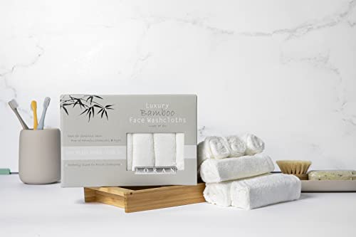 LoRan Luxury Bamboo Facial Washcloths, Set of 6, white, 10x10