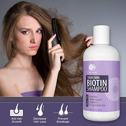 Osensia Thickening Biotin Shampoo for Hair Growth - Sulfate and Paraben  Free Shampoo - Aloe Vera, Color Safe,