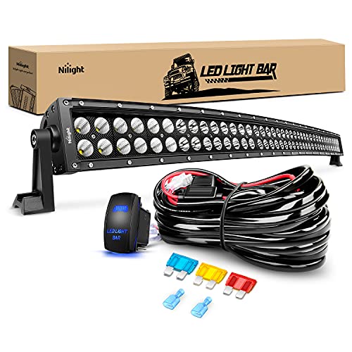 Nilight ZH114 42Inch 240W Curved Bar Spot Flood Combo Led Off Road Lights and 14AWG 5Pin Rocker Switch Wiring Harness Kit-One Le