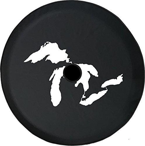 American Unlimited JL Spare Tire Cover with Backup Camera Hole Michigan Great Lakes Fresh Water Detroit Size Black 32 in