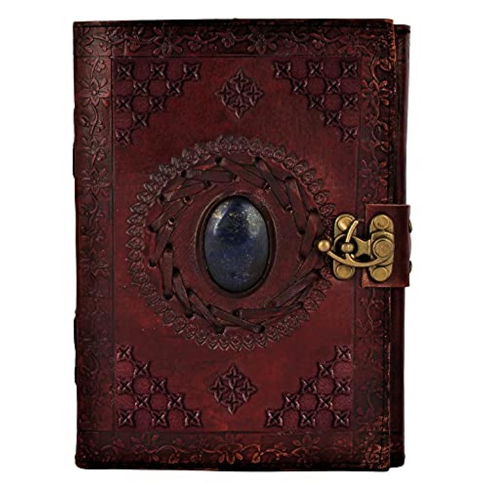 Rustic Town Leather Bound Journal for Men Women with Semi-Precious Stone & Buckle Closure - Book of Shadow Handmade Leather Travel Writing N