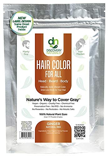 Discovery Naturals Hair Color For All Natural Hair Dye For Men & Women I 100% Natural & Chemical-Free Pure Hair & Beard Color, Ginger Natural Red