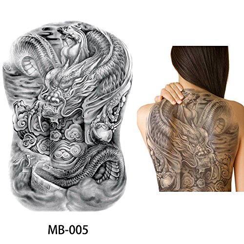 glaryyears 3 Sheets Big Large Full Back Chest Tattoo Sticker Temporary Dragon Decal for Women Men