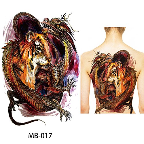 glaryyears 3 Sheets Big Large Full Back Chest Tattoo Sticker Temporary Dragon Decal for Women Men