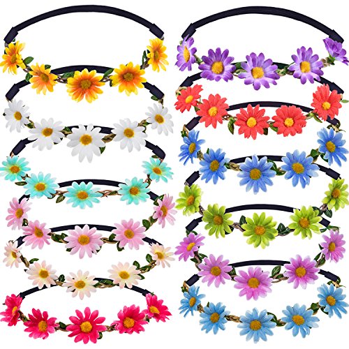 Bememo 12 Pieces Multicolor Lady Girl Fashion Flower Crown Floral Garland Headbands for Festival Wedding Party