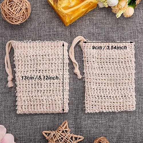 BBTO 5 Pieces Soap Saver Bag Natural Sisal Exfoliating Soap Pouch for Foaming and Drying The Soap Bars Shower Soap Bag (13.5 x 9 cm, 
