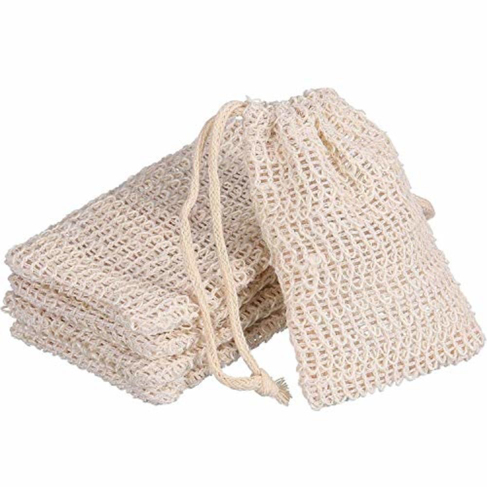 BBTO 5 Pieces Soap Saver Bag Natural Sisal Exfoliating Soap Pouch for Foaming and Drying The Soap Bars Shower Soap Bag (13.5 x 9 cm, 