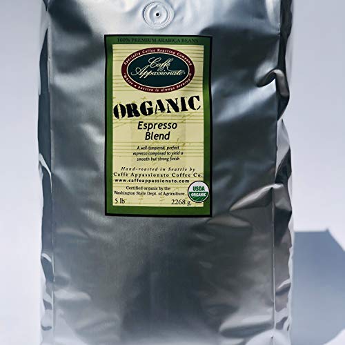 Caffe Appassionato Organic Shade Grown Espresso Roast Whole Bean Coffee, 5-Pound Bags