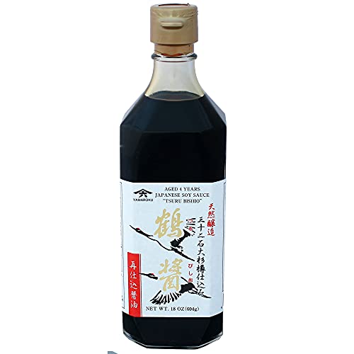 Yamaroku Shoyu Pure Artisan Dark Sweet Japanese Premium Gourmet Barrel Aged 4 Year Soy Sauce "Tsuru Bisiho", 18oz (532ml) (18oz,