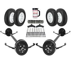 Rockwell American Tandem 3,500 lb Electric Brakes Trailer Axle Kit w/Springs, Ubolts, Hanger Kit, Wheels/Tires (89" Hubface, 74"