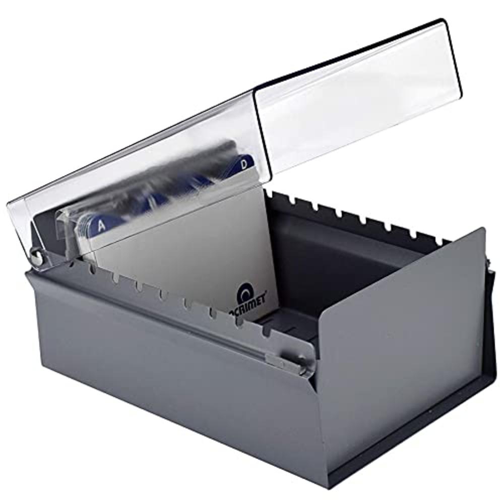 Acrimet 4 x 6 Card File Holder Organizer Metal Base Heavy Duty (AZ Index Cards and Divider Included) (Gray Color with Clear Crys
