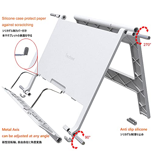 Reodoeer Readaeer Portable Book Stand Free Angle Adjustable Book Holder for Reading Textbook Foldable Lightweight Book Rest (White)