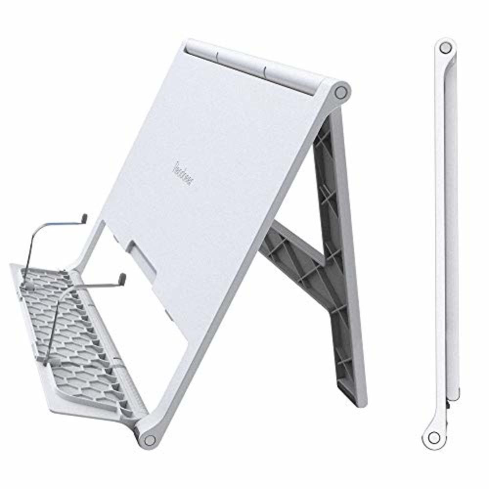 Reodoeer Readaeer Portable Book Stand Free Angle Adjustable Book Holder for Reading Textbook Foldable Lightweight Book Rest (White)