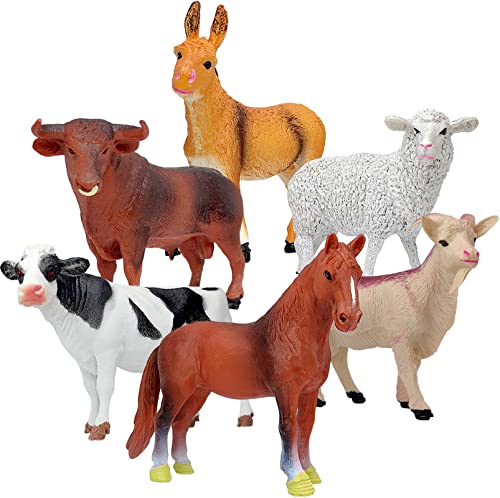 KECIABO 6 Piece Farm Animal Models Toy Set, Realistic Animals Action Figure  Model, Educational Learn Cognitive Toys