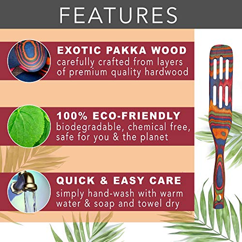 Crate Collective 2-Piece Pakka Wood Spurtle Set (Stirring Spatula/Spoon), 11-inch Spurtle and 13-inch Spurtle (Rainbow)