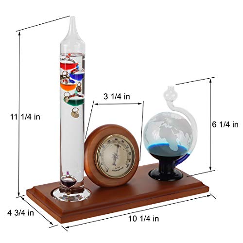 Lilys Home Analog Weather Station, with Galileo Thermometer, Glass Barometer, and Analog Hygrometer, 5 Multi-Colored Spheres (10