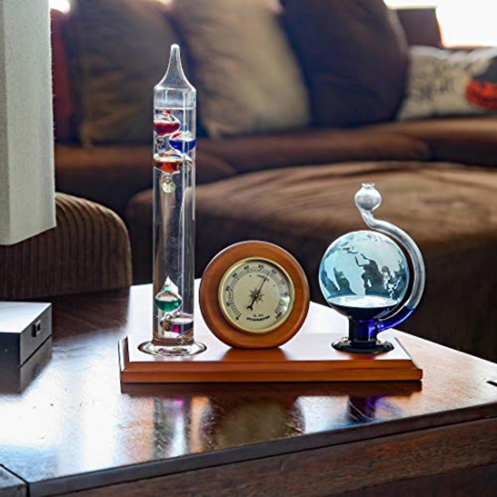Lilys Home Analog Weather Station, with Galileo Thermometer, Glass Barometer, and Analog Hygrometer, 5 Multi-Colored Spheres (10