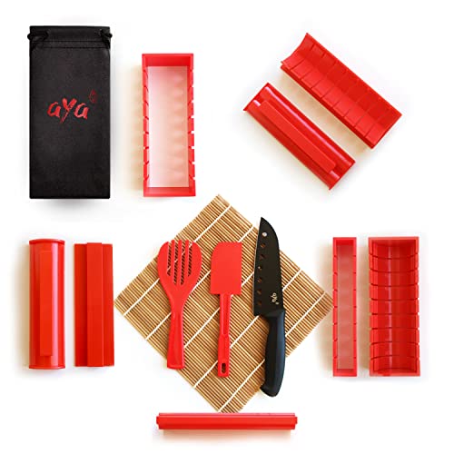 AYA Sushi Making Kit, Aya Sushi Maker 2, Online Video Tutorials Complete with Sushi Knife & Bamboo Mat, 12 Piece Sushi Roll Maker Se