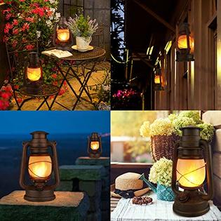 2 Pack LED Vintage Lantern Decorative, Indoor/Outdoor Hanging Waterproof  Lanterns with Smart Remote, Battery Operated Lanterns Flickering Flame 2