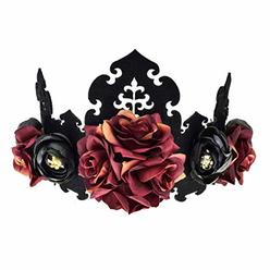 Floral Fall Rose Red Rose Flower Crown Woodland Hair Wreath Festival Headband F-67 (Tiara Small Rose)