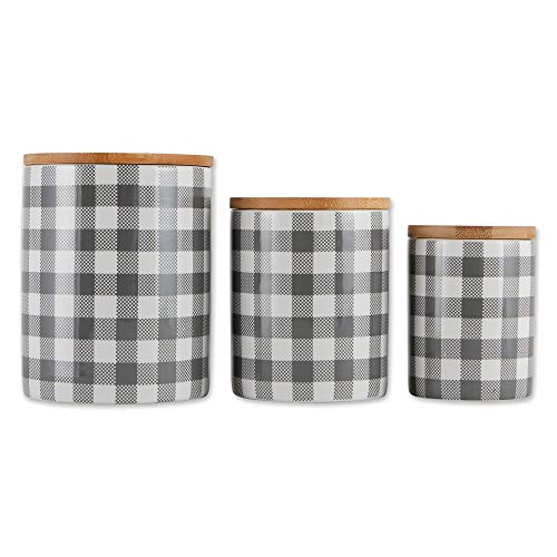 DII Design Imports DII Gray & White Buffalo Check Ceramic Canister (Set of 3)