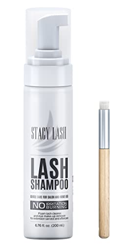 Stacy Lash 6.76 fl.oz / 200ml BIG Eyelash Extension Shampoo Stacy Lash + Brush / Eyelid Foaming Cleanser/Wash for Extensions and Natural La