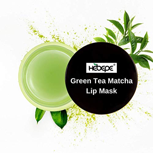 Hebepe Green Tea Matcha Lip Sleeping Mask Overnight with Applicator, Dry Lips Treatment with Coconut Oil, Vitamin E, Fig Extract