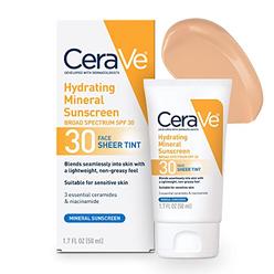 CeraVe Tinted Sunscreen with SPF 30 | Hydrating Mineral Sunscreen With Zinc Oxide & Titanium Dioxide | Sheer Tint for Healthy Gl