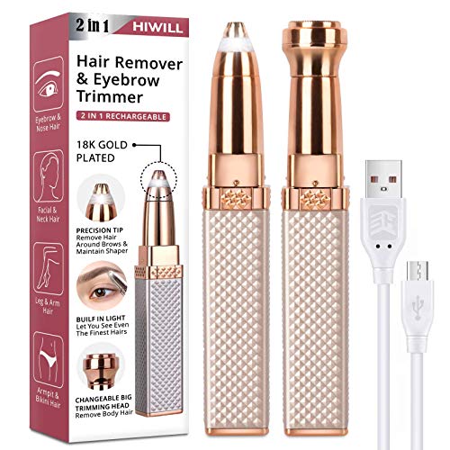 Hiwill Eyebrow Trimmer & Facial Hair Removal for Women, 2 in 1 Eyebrow  Razor and Painless Hair Shaver Rechargeable for Face Peach Fuzz,