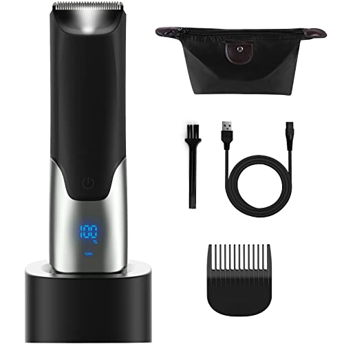 Dapsang Body Hair Trimmer for Men, Electric Groin Hair Shaver with LED Display, Waterproof Body Groomer Clippers, Light, Charging Dock, 