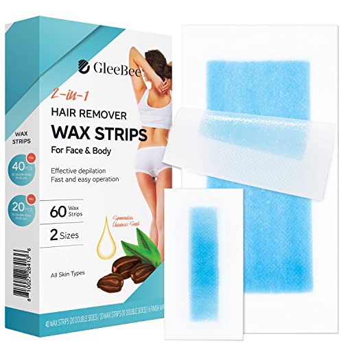 Gleebee Wax Strips 60 counts, Waxing Strips, Wax strips for Hair Removal, Wax kit including 40 Body trips and 20 Facial Strips,