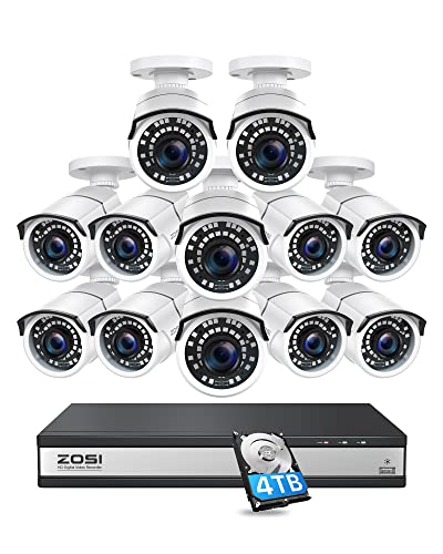 ZOSI H.265+ 1080p 16 Channel Security Camera System for Home,16 Channel DVR with Hard Drive 4TB and 12 x 1080p Surveillance Came