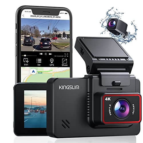 Kingslim D4 4K Dual Dash Cam with Built-in WiFi GPS, Front 4K/2.5K Rear 1080P Dual Dash Camera for Cars , 3\ IPS Touchscreen 170