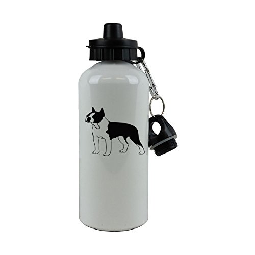 CustomGiftsNow Personalized Custom Boston Terrier Aluminum White Finish 20 Ounce 600ML Sport Water Bottle Customizable