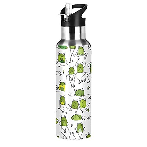 xigua Frogs Water Bottle Stainless Steel Vacuum Insulated Water Bottle Standard Mouth Wide Handle Bottle with Straw Lid for Spor