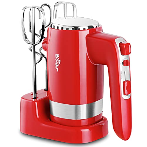 Bar Bear Hand Mixer Electric, 2x5 Speed 300W Powerful Electric Hand Mixer with Turbo, Storage Base, 4 Stainless Steel Accessories, E