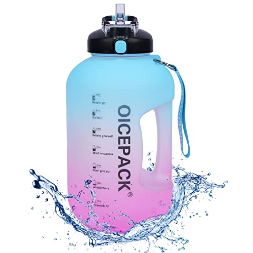OICEPACK 1 Gallon Water Bottle with Straw & Chug lid (optional), BPA Free  128oz Large Water Bottle with Motivational Time Marker and Hand
