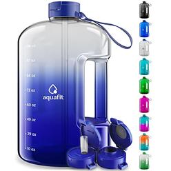 AQUAFIT 1 Gallon Water Bottle With Times To Drink - 1 Gallon Water Bottle With Straw - Motivational Water Bottle - Large Water B