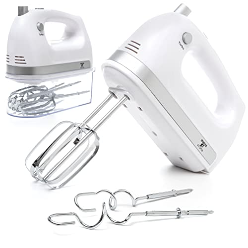 moss & stone hand mixer with snap-on storage case, 5 speed hand mixer electric, 250w power handheld mixer for baking cake egg