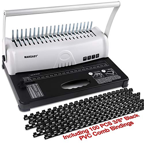 MAKEASY Comb Binding Machine, 21-Hole, 450 Sheet, Paper Punch Binder with Starter Kit 100 PCS 3/8\'\' PVC Comb Bindings, Comb Bi