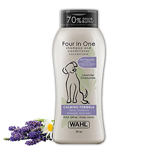 Wahl 4-in-1 Calming Pet Shampoo - Cleans, Conditions, Detangles, & Moisturizes with Lavender Chamomile - 24 Oz