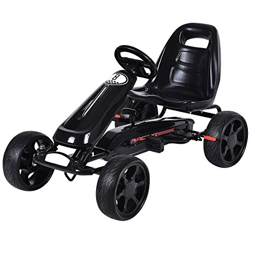 Costzon Kids Go Kart, 4 Wheel Powered Ride On Toy, Outdoor Racer Pedal Car with Clutch, Brake, EVA Rubber Tires, Adjustable Seat