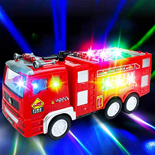 Ynanimery 4D Lights Up Trucks Toys for 3 4 5 6 Year Old Boys Girls,Toddler Toys Electric Fire Truck with Bright Flashing Lights 