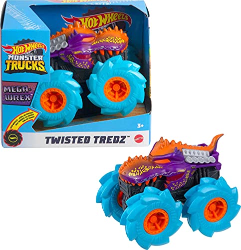 Hot Wheels Monster Trucks Twisted Tredz Vehicles, Creature-Themed 1:43 Scale Toy Truck with Pull-Back Motor & Giant Wheels, Gift
