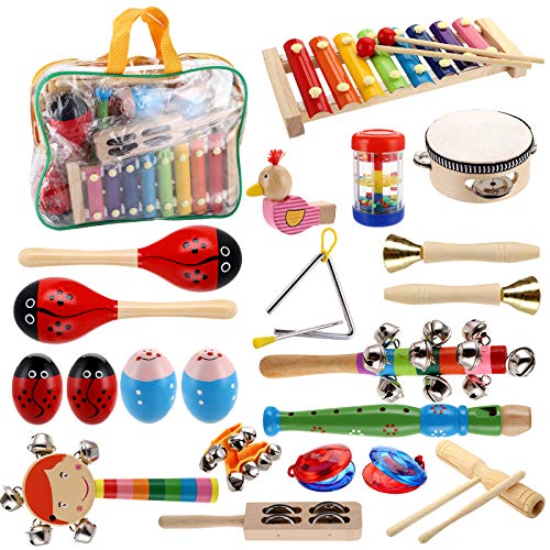 Yopay Toddler Musical Instruments, Kids Wooden Percussion Instruments Toys, Baby Rhythm Music Education Toys Set for Preschool E