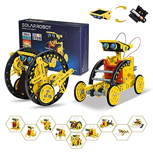 RAESOOT Solar Robot Kit for Kids Age 8-12, STEM Building Toys,12-in-1 Build Your Own Robot with Solar Panel & Battery Power, Science Eng