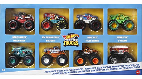 Hot Wheels Monster Trucks Live 8-Pack, Multipack of 1:64 Scale Toy Monster Trucks, Characters from The Live Show, Smashing & Cra