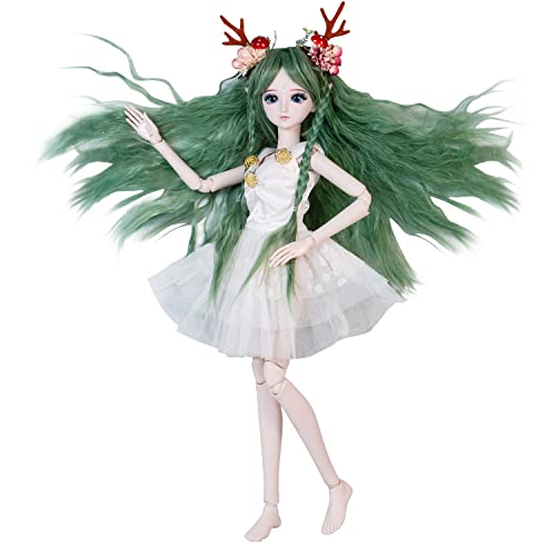Proudoll 1/3 BJD Doll 60cm 24Inches Ball Jointed SD Dolls Move Joints Action Figures Fairy with Elf Ears + Wig + Dress + Basic M