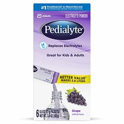Pedialyte Electrolyte Powder, Electrolyte Drink, Grape, Powder Sticks, .6 Ounce, 3.6 Ounce (Pack of 1)
