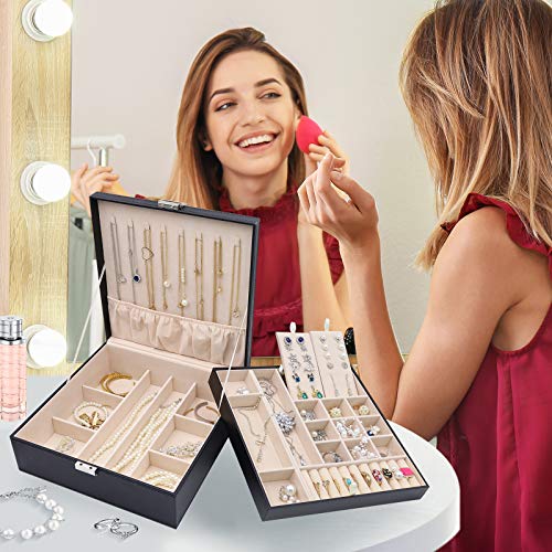 ProCase Jewelry Box for Women Girls Girlfriend Wife Ideal Gift, Large Leather Jewelry Organizer Storage Case with Two Layers Dis